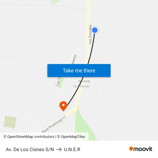 Av. De Los Cisnes S/N to U.N.E.R map
