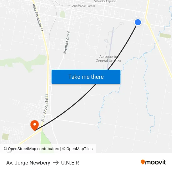 Av. Jorge Newbery to U.N.E.R map