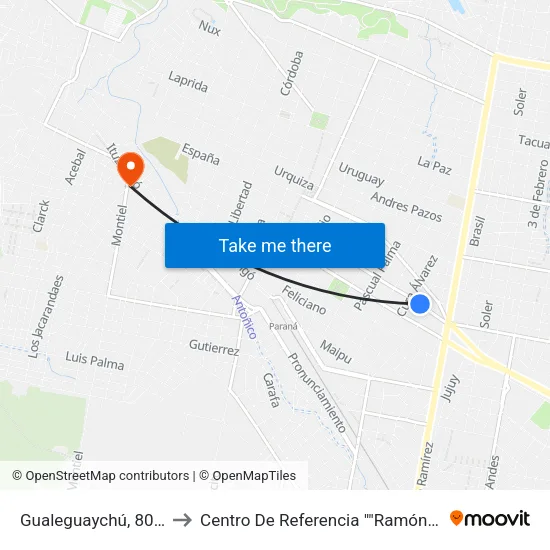 Gualeguaychú, 802-900 to Centro De Referencia ""Ramón Carrillo"" map