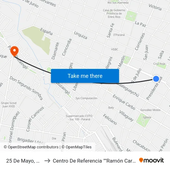 25 De Mayo, 348 to Centro De Referencia ""Ramón Carrillo"" map