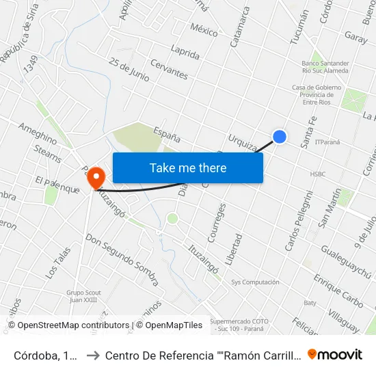 Córdoba, 116 to Centro De Referencia ""Ramón Carrillo"" map