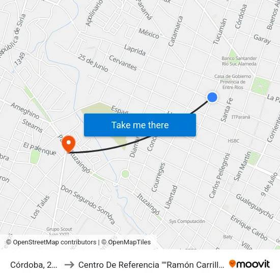 Córdoba, 209 to Centro De Referencia ""Ramón Carrillo"" map