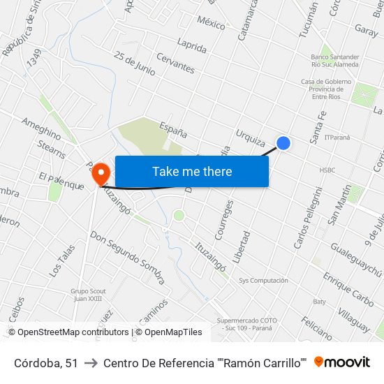 Córdoba, 51 to Centro De Referencia ""Ramón Carrillo"" map