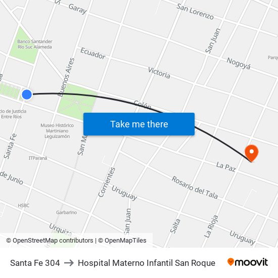 Santa Fe 304 to Hospital Materno Infantil San Roque map