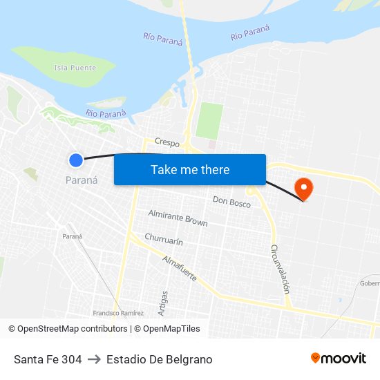 Santa Fe 304 to Estadio De Belgrano map