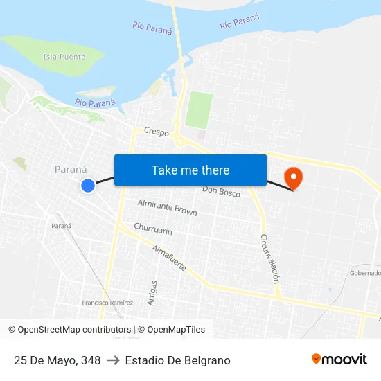 25 De Mayo, 348 to Estadio De Belgrano map