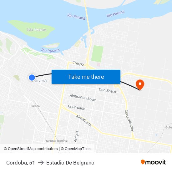Córdoba, 51 to Estadio De Belgrano map