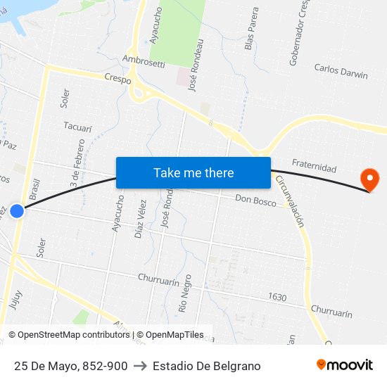 25 De Mayo, 852-900 to Estadio De Belgrano map