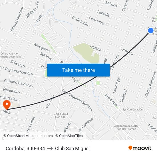 Córdoba, 300-334 to Club San Miguel map