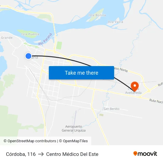 Córdoba, 116 to Centro Médico Del Este map