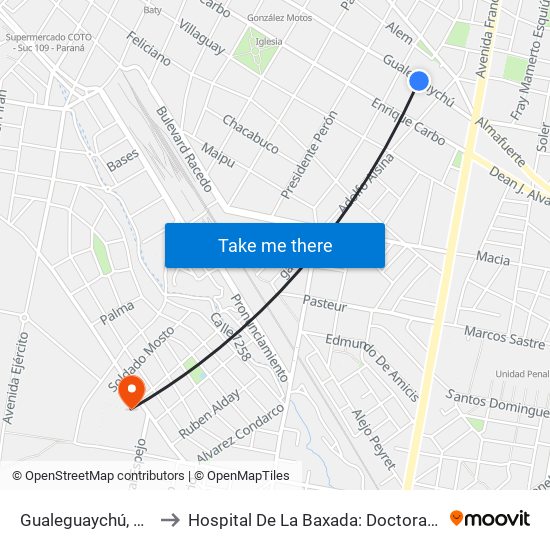 Gualeguaychú, 802-900 to Hospital De La Baxada: Doctora Teresa Ratto map