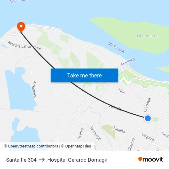 Santa Fe 304 to Hospital Gerardo Domagk map