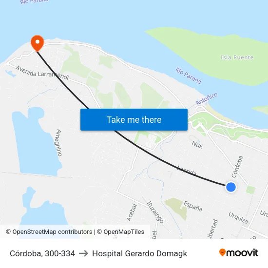 Córdoba, 300-334 to Hospital Gerardo Domagk map