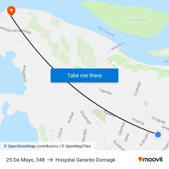 25 De Mayo, 348 to Hospital Gerardo Domagk map
