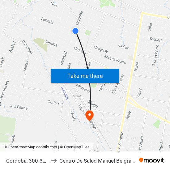 Córdoba, 300-334 to Centro De Salud Manuel Belgrano map