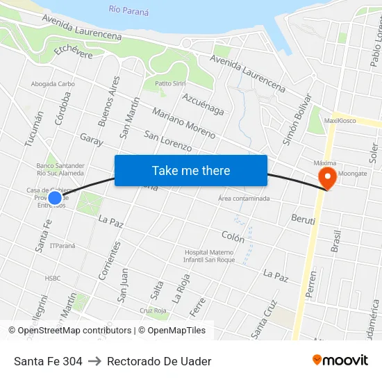 Santa Fe 304 to Rectorado De Uader map
