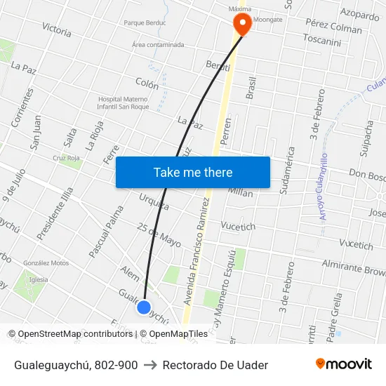 Gualeguaychú, 802-900 to Rectorado De Uader map