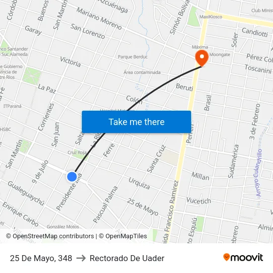 25 De Mayo, 348 to Rectorado De Uader map