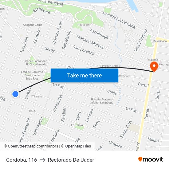 Córdoba, 116 to Rectorado De Uader map