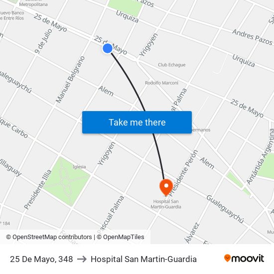 25 De Mayo, 348 to Hospital San Martin-Guardia map