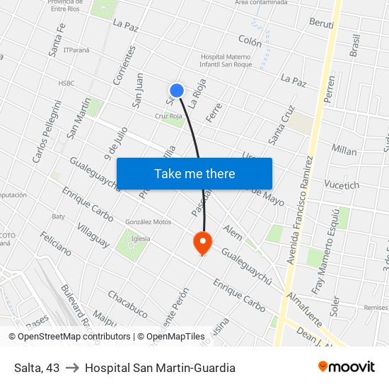 Salta, 43 to Hospital San Martin-Guardia map