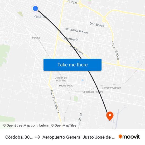 Córdoba, 300-334 to Aeropuerto General Justo José de Urquiza (PRA) map