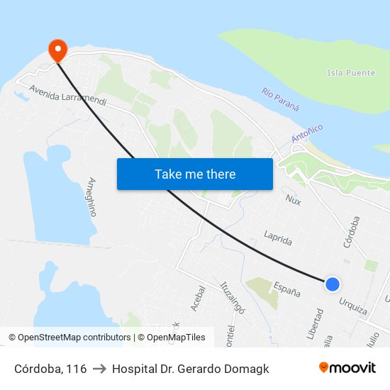 Córdoba, 116 to Hospital Dr. Gerardo Domagk map