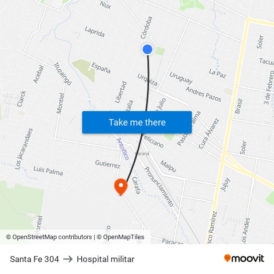 Santa Fe 304 to Hospital militar map