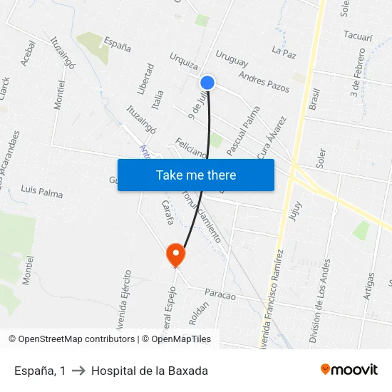 España, 1 to Hospital de la Baxada map