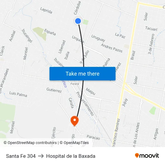 Santa Fe 304 to Hospital de la Baxada map