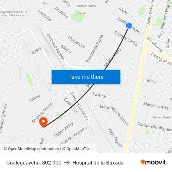 Gualeguaychú, 802-900 to Hospital de la Baxada map