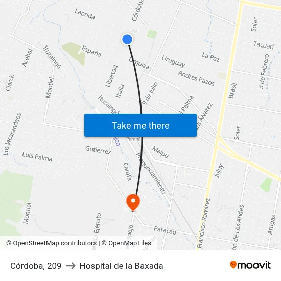 Córdoba, 209 to Hospital de la Baxada map