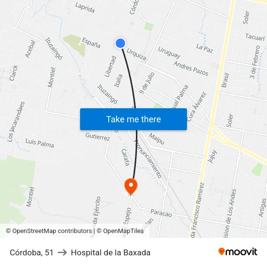 Córdoba, 51 to Hospital de la Baxada map