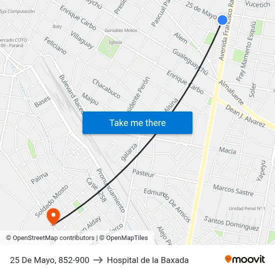 25 De Mayo, 852-900 to Hospital de la Baxada map