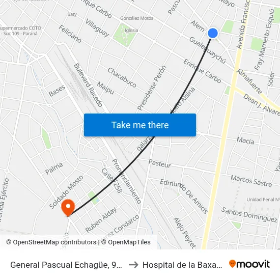General Pascual Echagüe, 937 to Hospital de la Baxada map