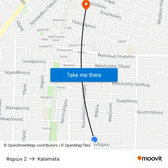 Φαρών 2 to Kalamata map