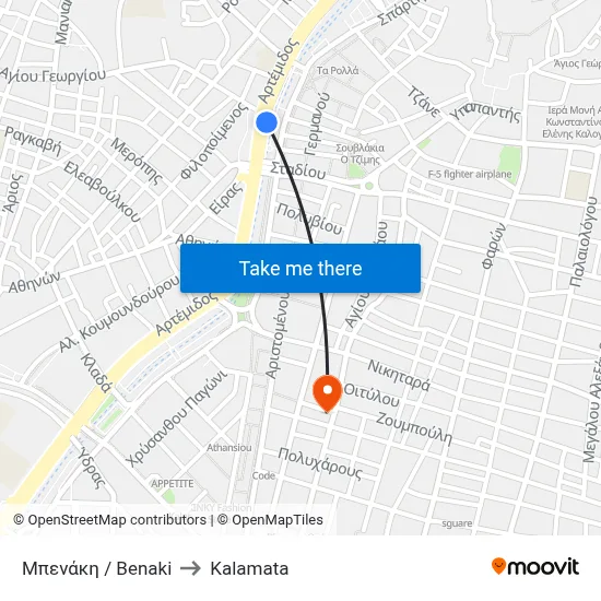 Μπενάκη / Benaki to Kalamata map