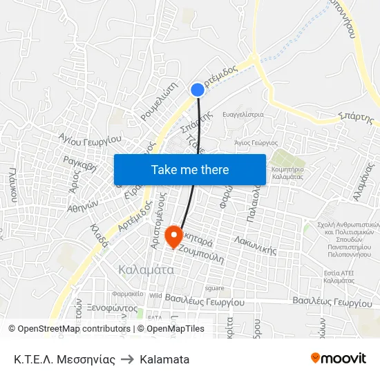 Κ.Τ.Ε.Λ. Μεσσηνίας to Kalamata map