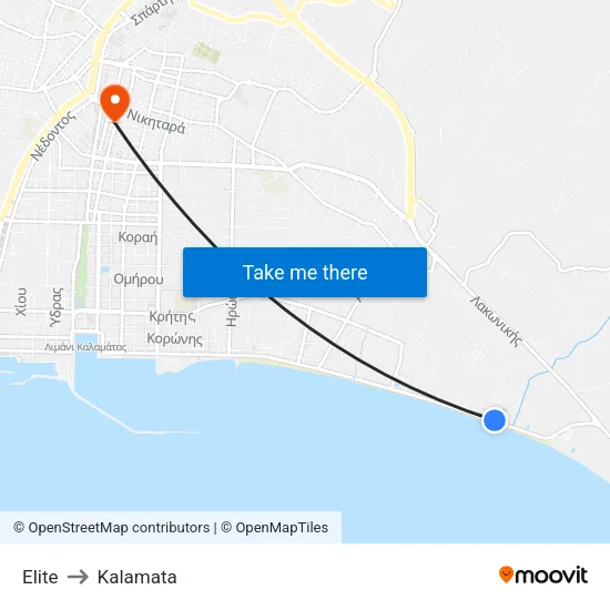 Elite to Kalamata map