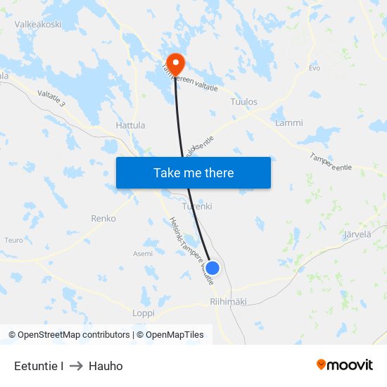 Eetuntie I to Hauho map