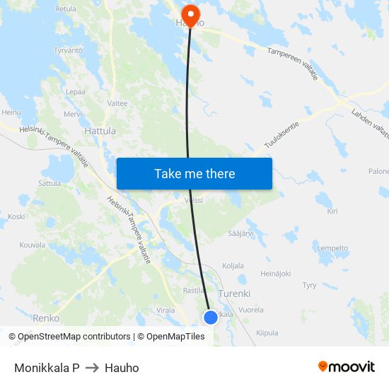 Monikkala P to Hauho map