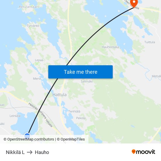 Nikkilä L to Hauho map
