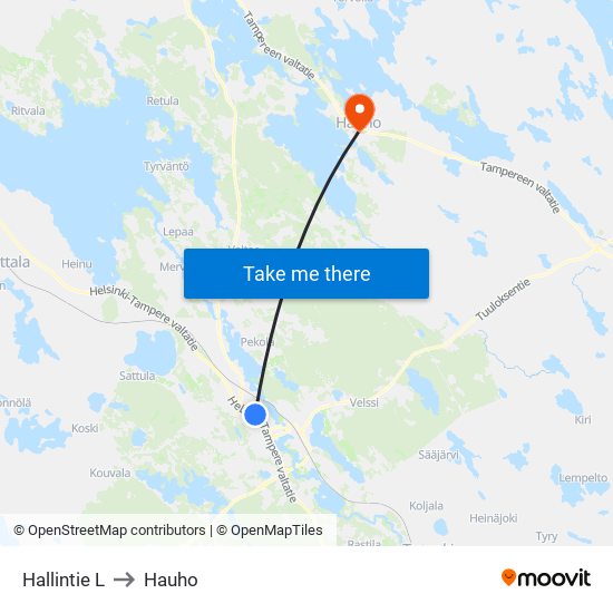 Hallintie L to Hauho map