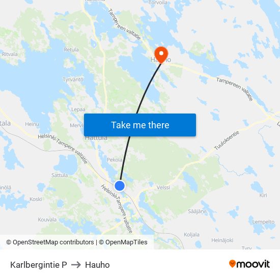 Karlbergintie P to Hauho map