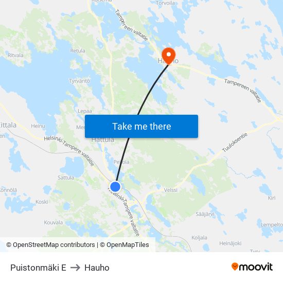 Puistonmäki E to Hauho map