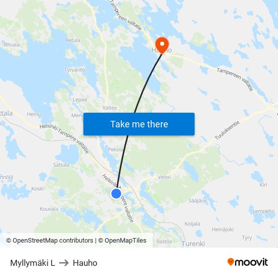 Myllymäki L to Hauho map