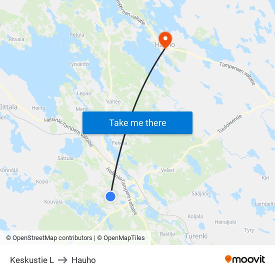 Keskustie L to Hauho map