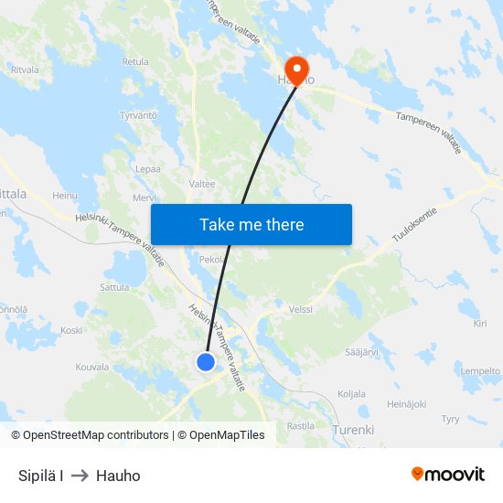 Sipilä I to Hauho map