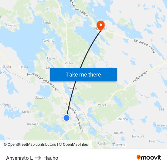 Ahvenisto L to Hauho map