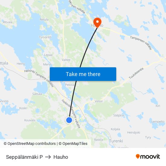 Seppälänmäki P to Hauho map
